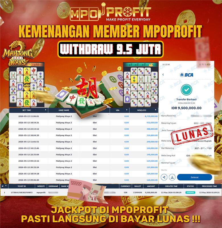 MPOPROFIT JACKPOT SLOT PGSOFT! KEMENANGAN MURNI DI (MAHJONG WAYS TOTAL Rp 9.500.000,- LUNAS)